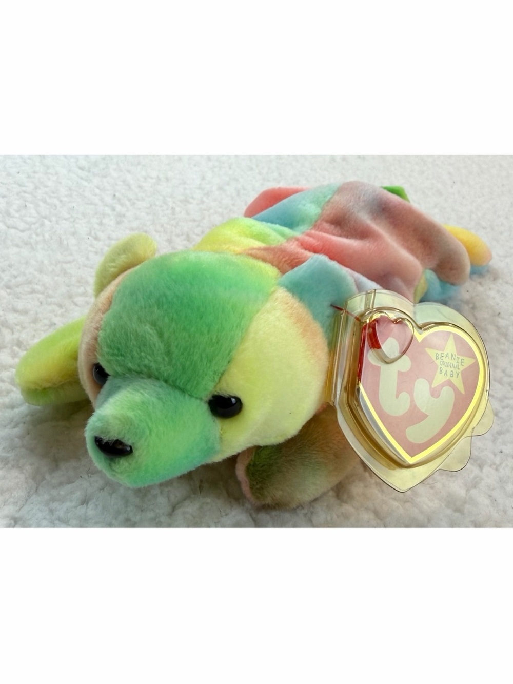 TY • Vintage Sammy the Bear Rainbow Tie-Dye 1998 Beanie Baby Plush, OS